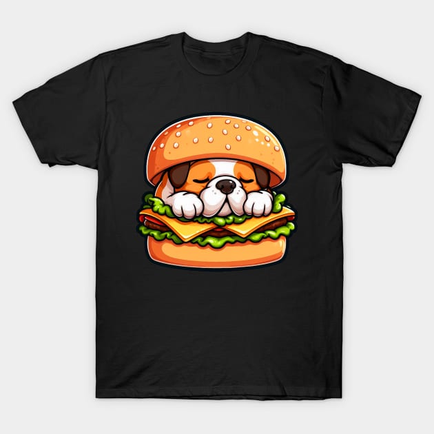 Bulldog is Sleeping inside a Hamburger T-Shirt by Plushism